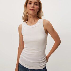 Michael Stars Halley Ribbed Tank Top – Chalk, XS, Ruched Sides, Fitted